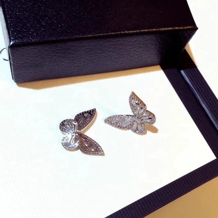 earrings (100% 925 Sterling Silver ) 100% 925 Sterling Silver Zircon butterfly Earrings for Women Luxury Geometric Cubic zircon Stud Earrings Fashion Party Jewelry