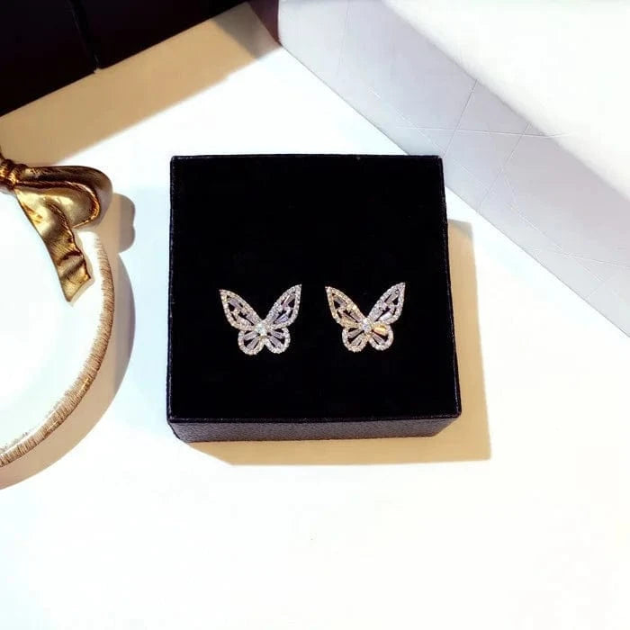 earrings (100% 925 Sterling Silver ) 100% 925 Sterling Silver Zircon butterfly Earrings for Women Luxury Geometric Cubic zircon Stud Earrings Fashion Party Jewelry