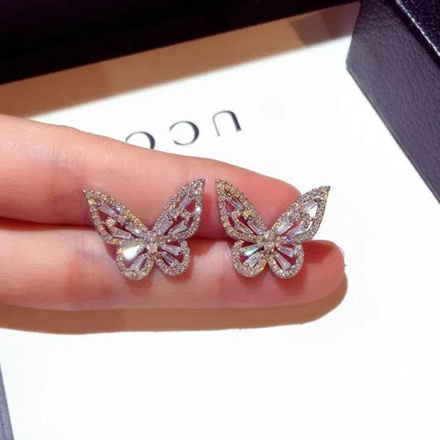 earrings (100% 925 Sterling Silver ) 100% 925 Sterling Silver Zircon butterfly Earrings for Women Luxury Geometric Cubic zircon Stud Earrings Fashion Party Jewelry