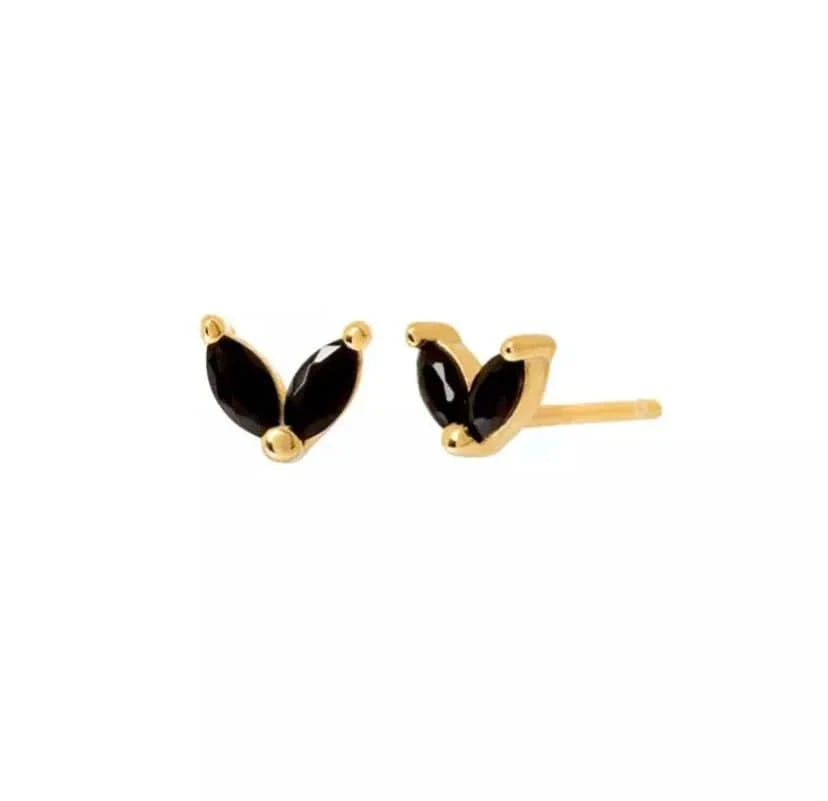 earrings Black Stone-Gold Sterling Silver Bunny Ears Cartilage Stud Earring Cute Rabbit Design for Women