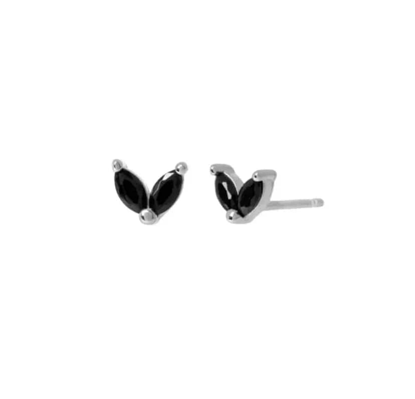 earrings Black Stone-White Sterling Silver Bunny Ears Cartilage Stud Earring Cute Rabbit Design for Women
