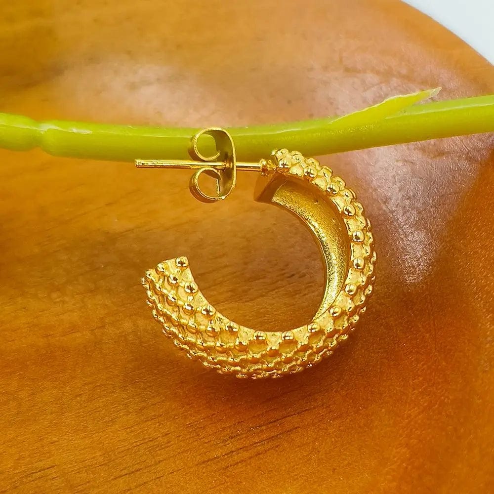 Earrings / Gold FANJIN Dropshipping Waterproof Grain Fat Earrings 18K Gold Plated Stainless Steel Tarnish Free Cute Jewelry