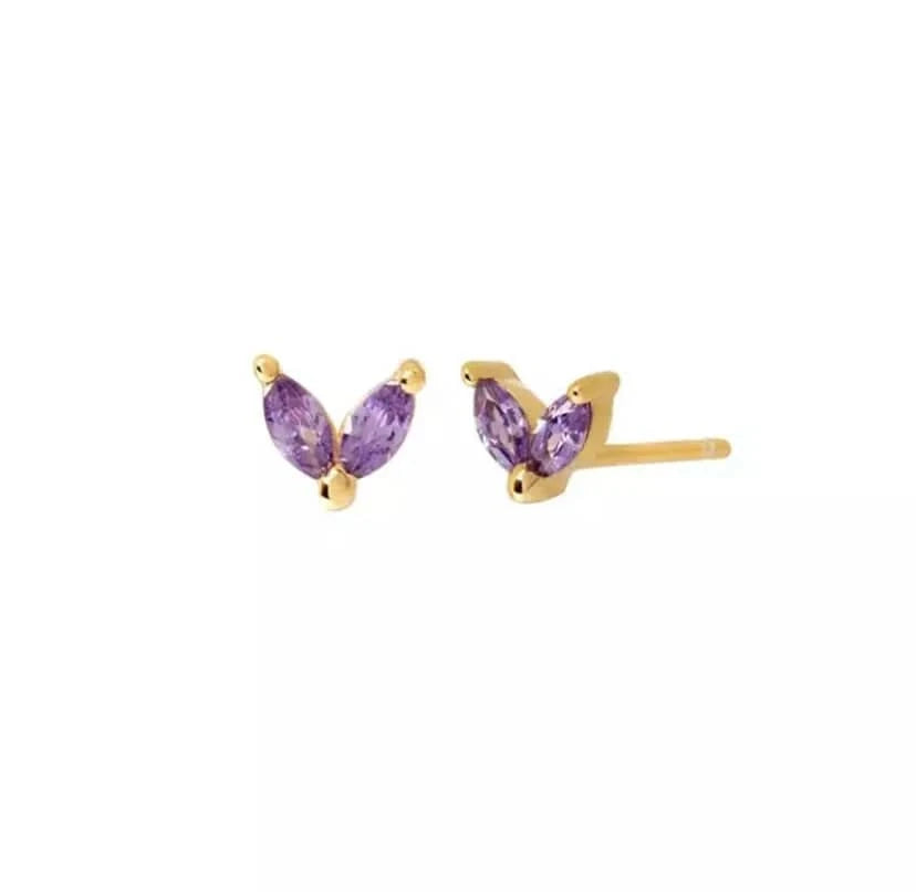 earrings Purple Stone-Gold Sterling Silver Bunny Ears Cartilage Stud Earring Cute Rabbit Design for Women