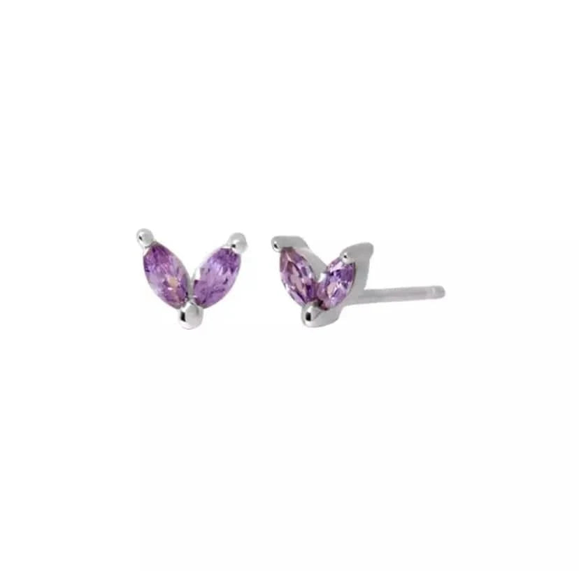 earrings Purple Stone-White Sterling Silver Bunny Ears Cartilage Stud Earring Cute Rabbit Design for Women