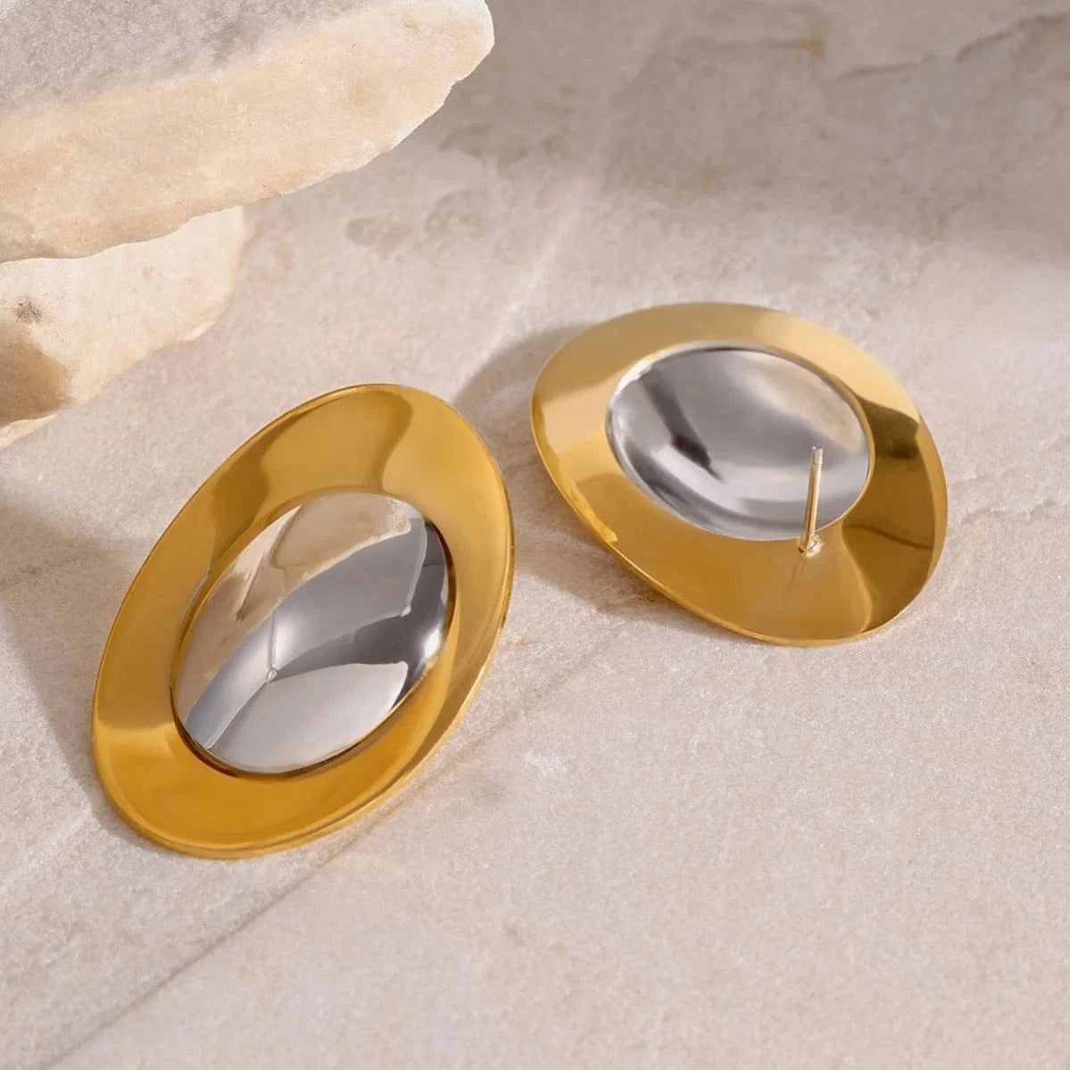 earrings TRENDY / E2403 Two Tone Round Metal Color Matching Earrings