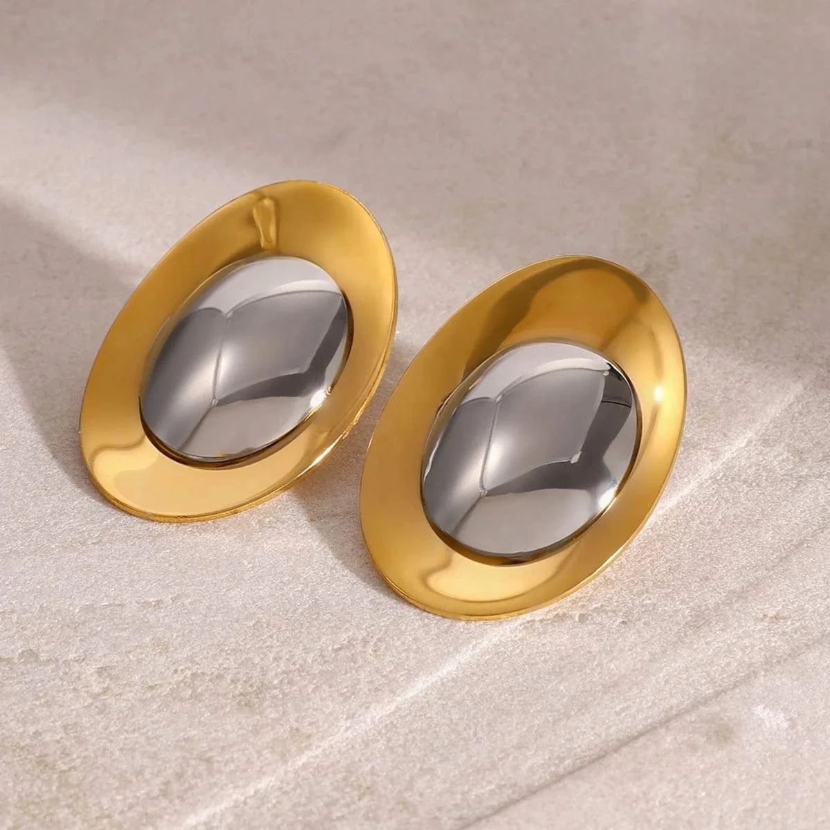 earrings TRENDY / E2403 Two Tone Round Metal Color Matching Earrings