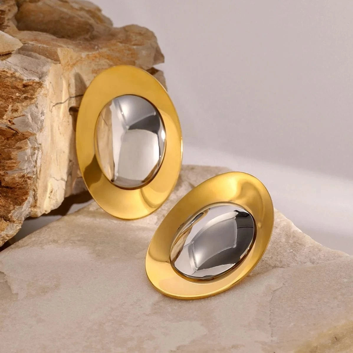 earrings TRENDY / E2403 Two Tone Round Metal Color Matching Earrings