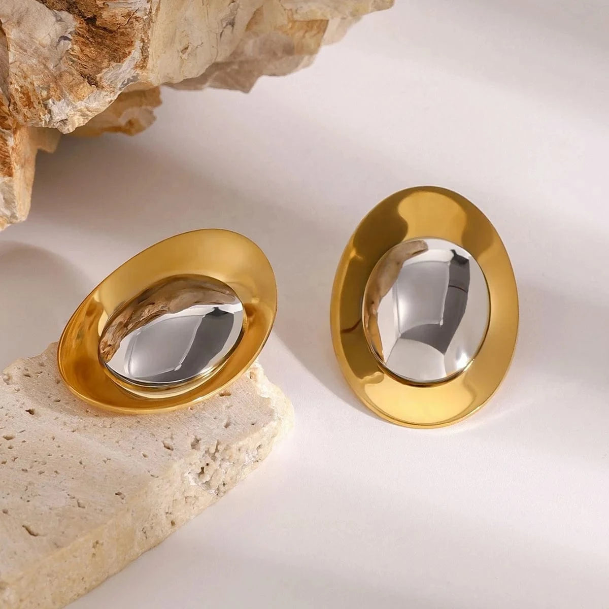 earrings TRENDY / E2403 Two Tone Round Metal Color Matching Earrings