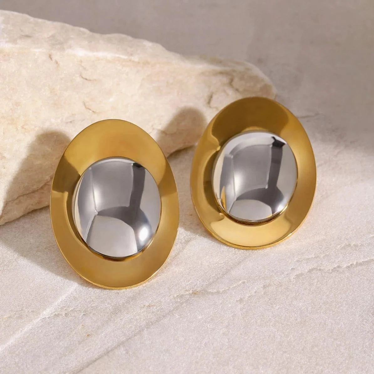 earrings TRENDY / E2403 Two Tone Round Metal Color Matching Earrings