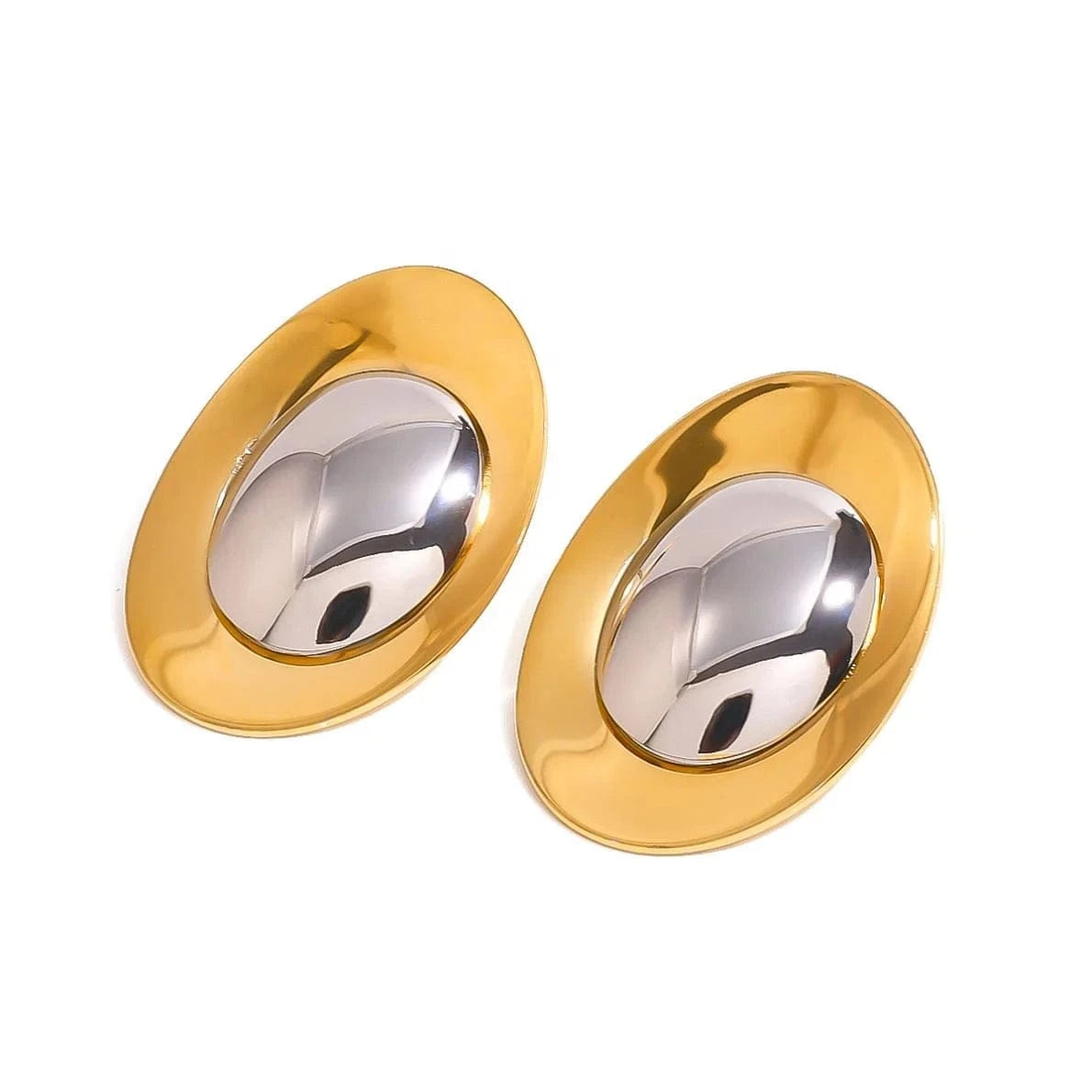 earrings TRENDY / E2403 Two Tone Round Metal Color Matching Earrings