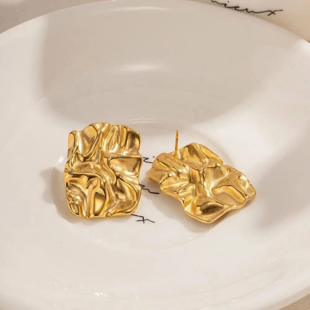 earrings TRENDY / E2498 Rectangle Crinkle Hammered Texture Stud Earrings