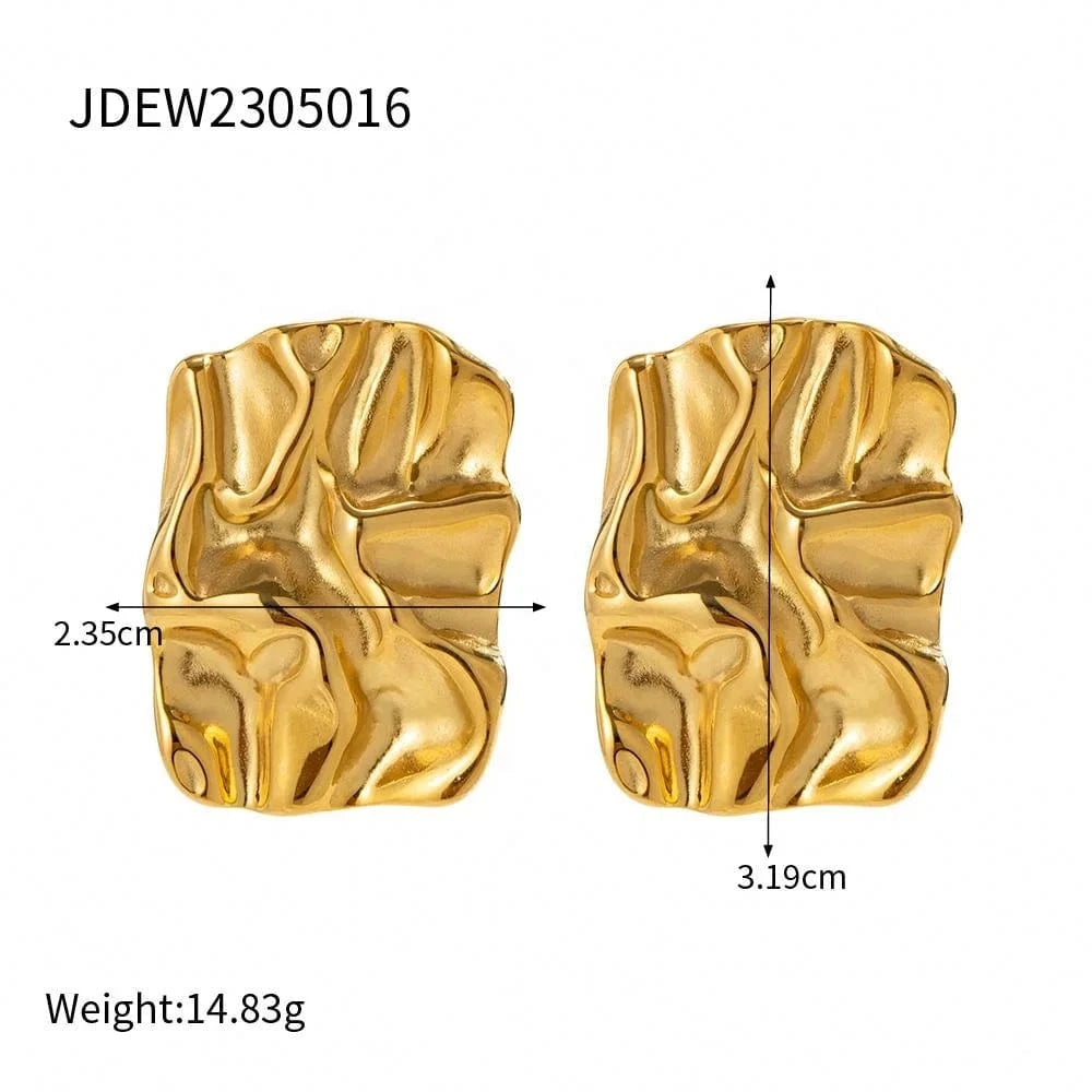 earrings TRENDY / E2498 Rectangle Crinkle Hammered Texture Stud Earrings