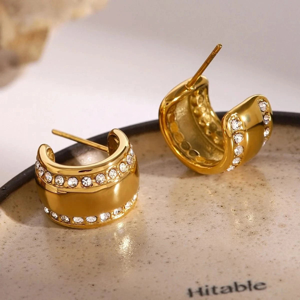 earrings Trendy / E2518 Steek Earrings Wide CC White Zircon Earrings