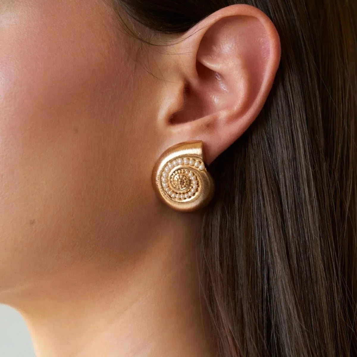 earrings Trendy / E2523 Conch Shape Pearl Stud Earrings