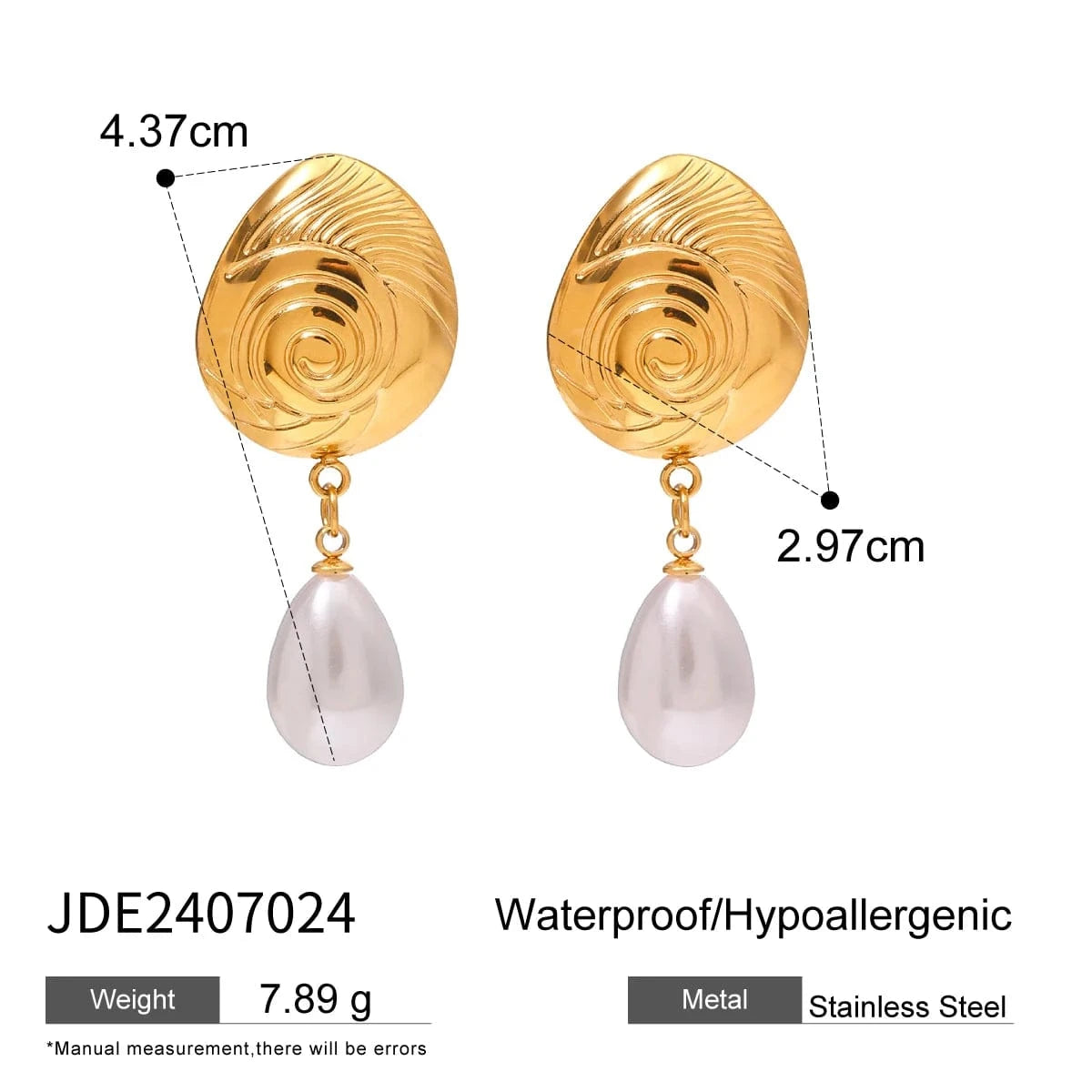 earrings Trendy / E2524 Gold Conch Texture Earrings with Water Drop Shell Pearl Pendant