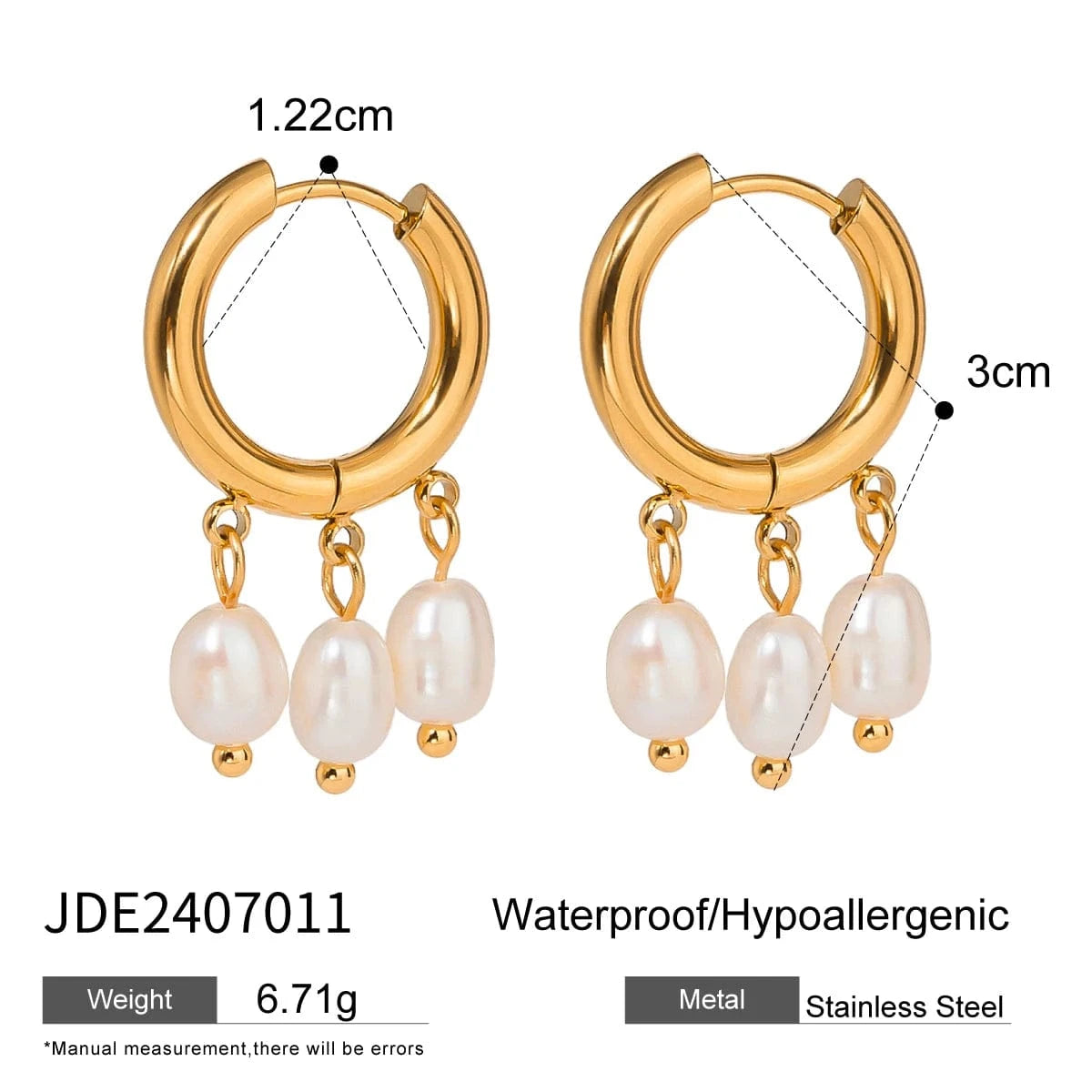 earrings Trendy / E2525 Hoop Huggie Earrings With White Freshwater Pearls