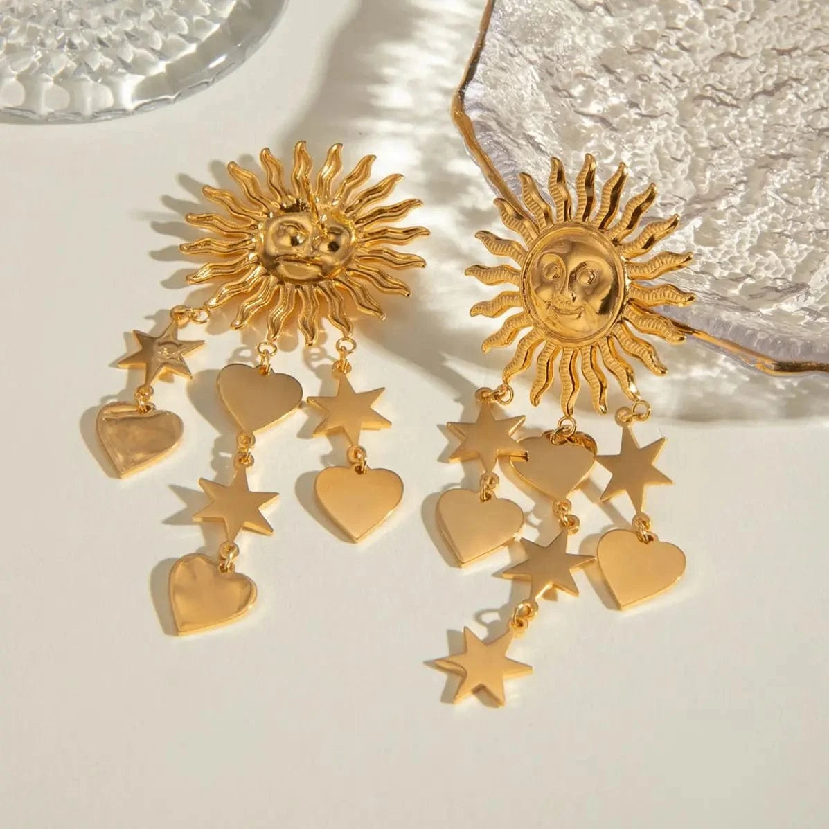 earrings Trendy / E2568 Sun Smiling Face with Love Pentagram Drop Earring