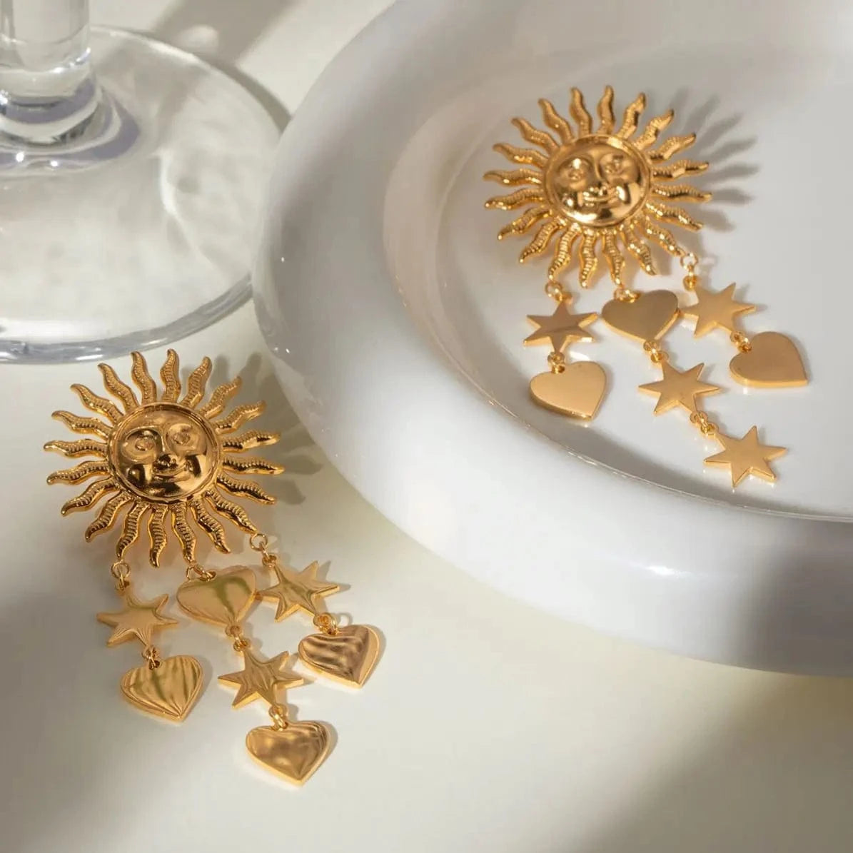 earrings Trendy / E2568 Sun Smiling Face with Love Pentagram Drop Earring