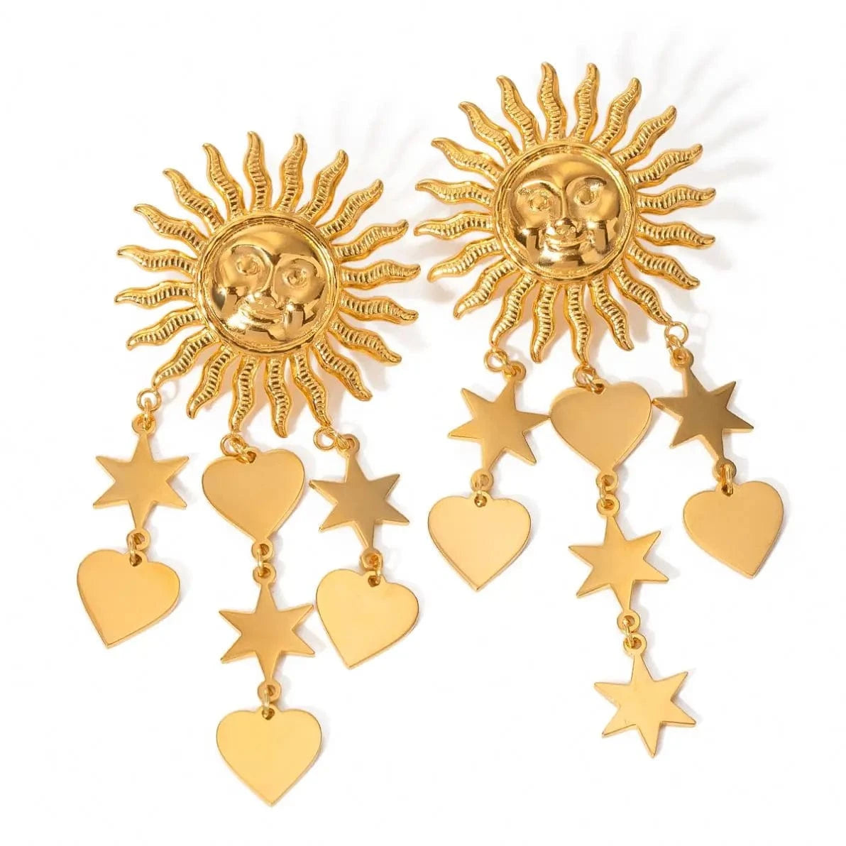 earrings Trendy / E2568 Sun Smiling Face with Love Pentagram Drop Earring