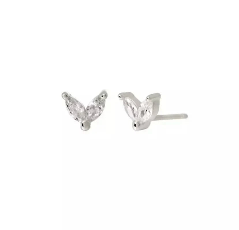 earrings White Stone-White Sterling Silver Bunny Ears Cartilage Stud Earring Cute Rabbit Design for Women
