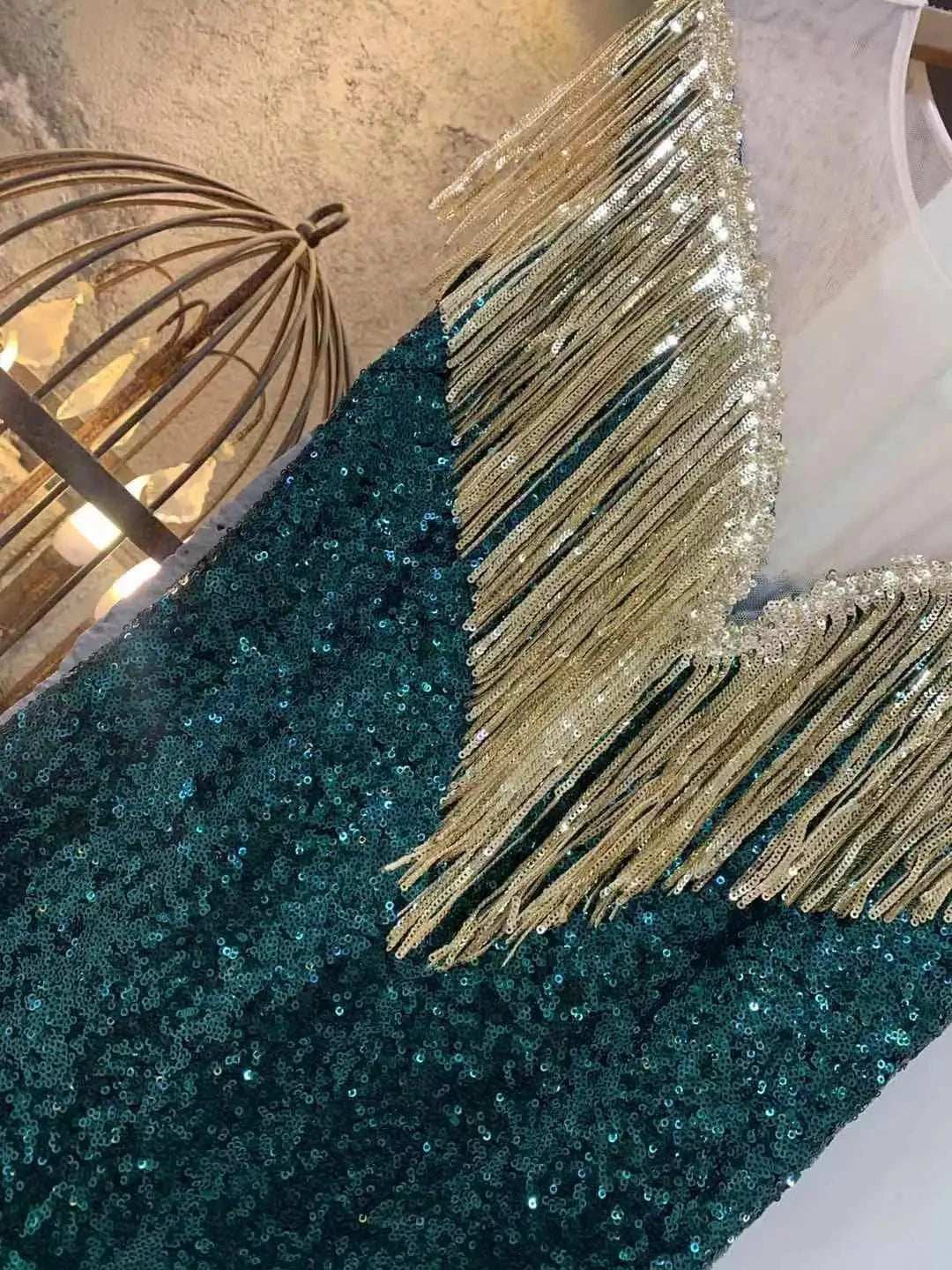 ED2093 Trendy beading sequined mint sexy slit woman dresses formal elegant party