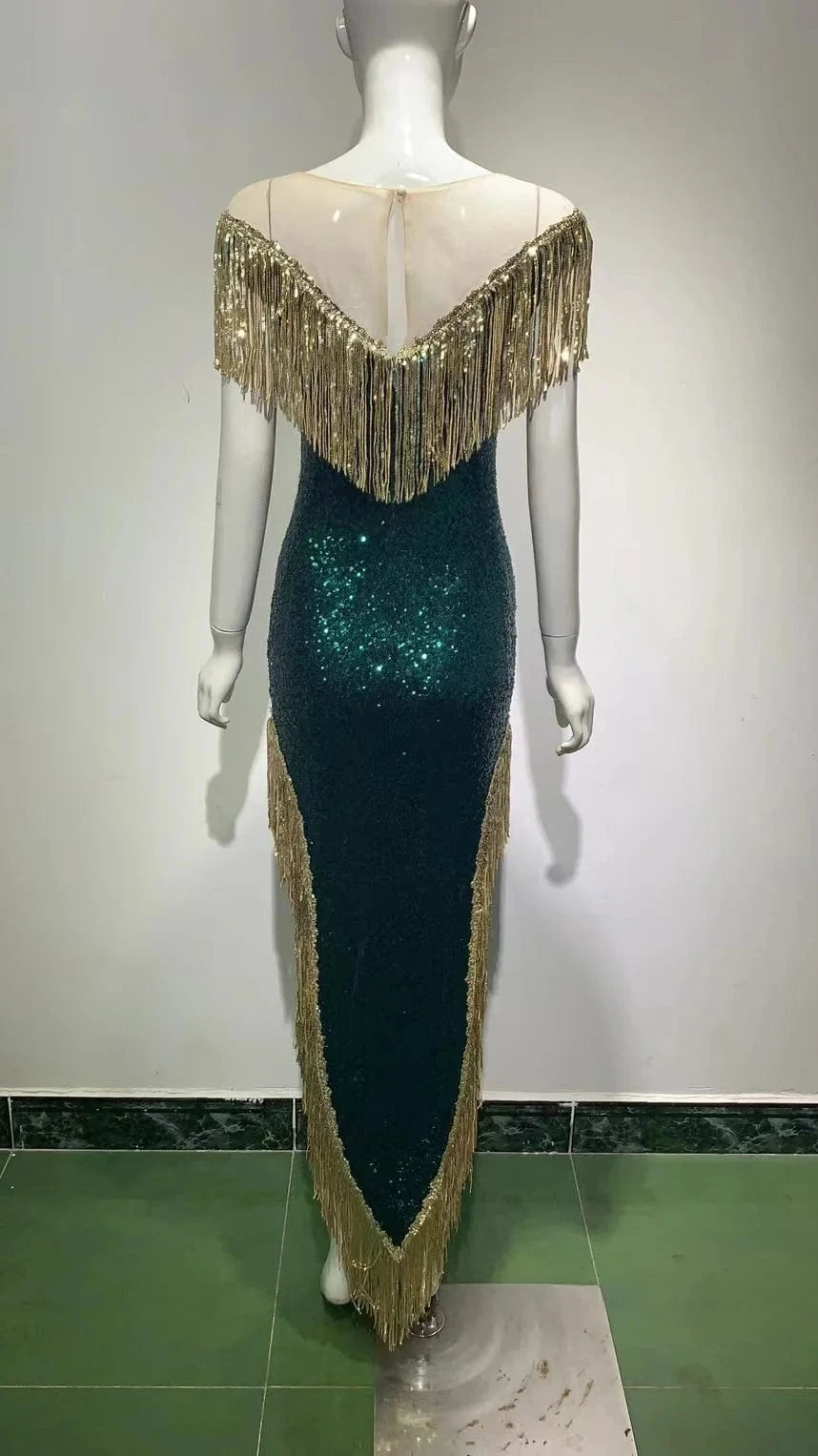 ED2093 Trendy beading sequined mint sexy slit woman dresses formal elegant party