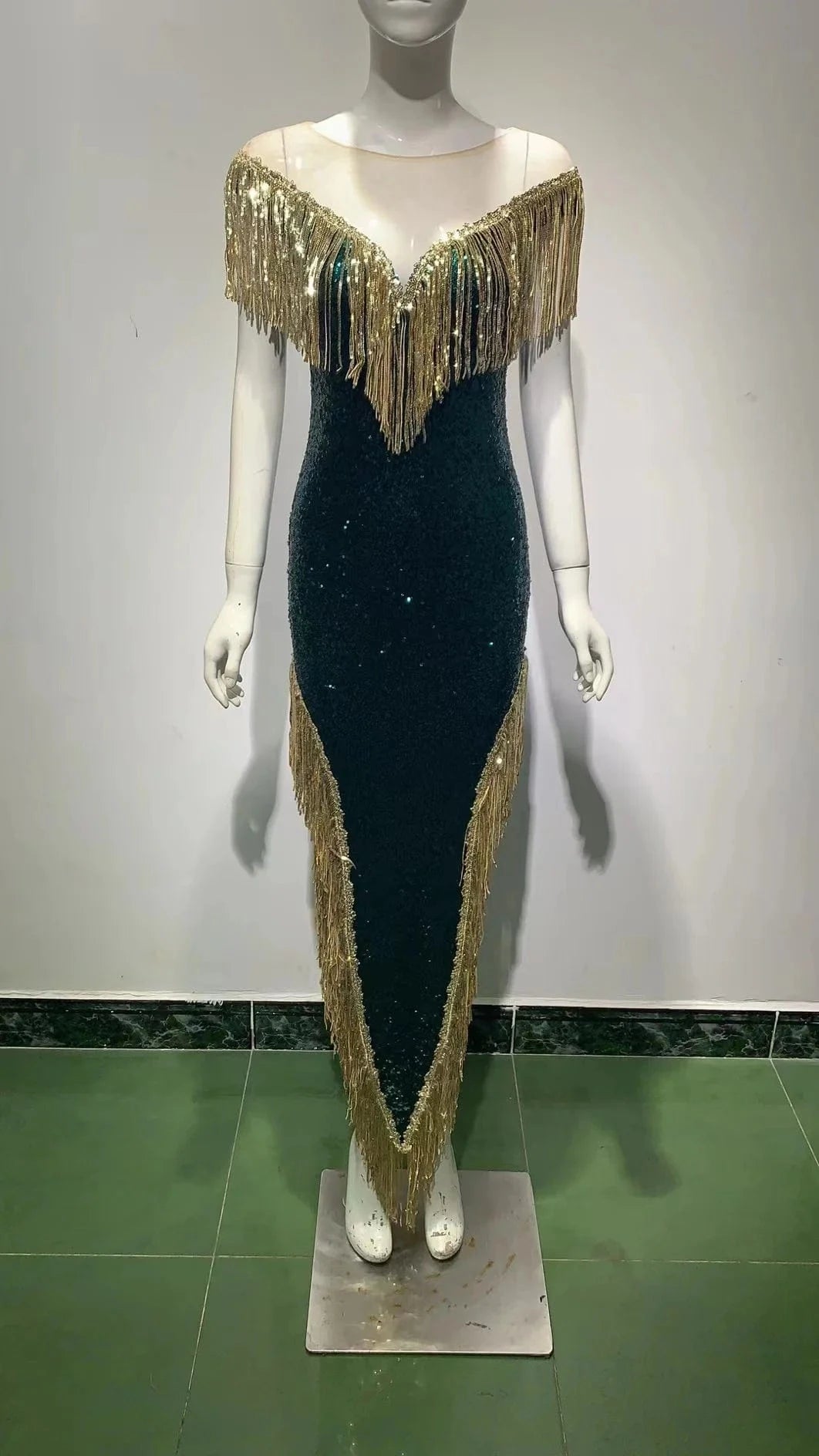 ED2093 Trendy beading sequined mint sexy slit woman dresses formal elegant party