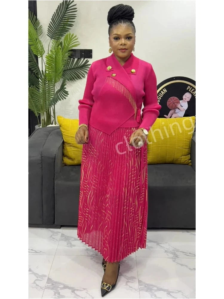 EGRM Elegant Banquet Pleated A-line Dress Suit Collar Mid To Long Style Waist Cinching Slimming Women Folds Skirt 2025 New 6G598