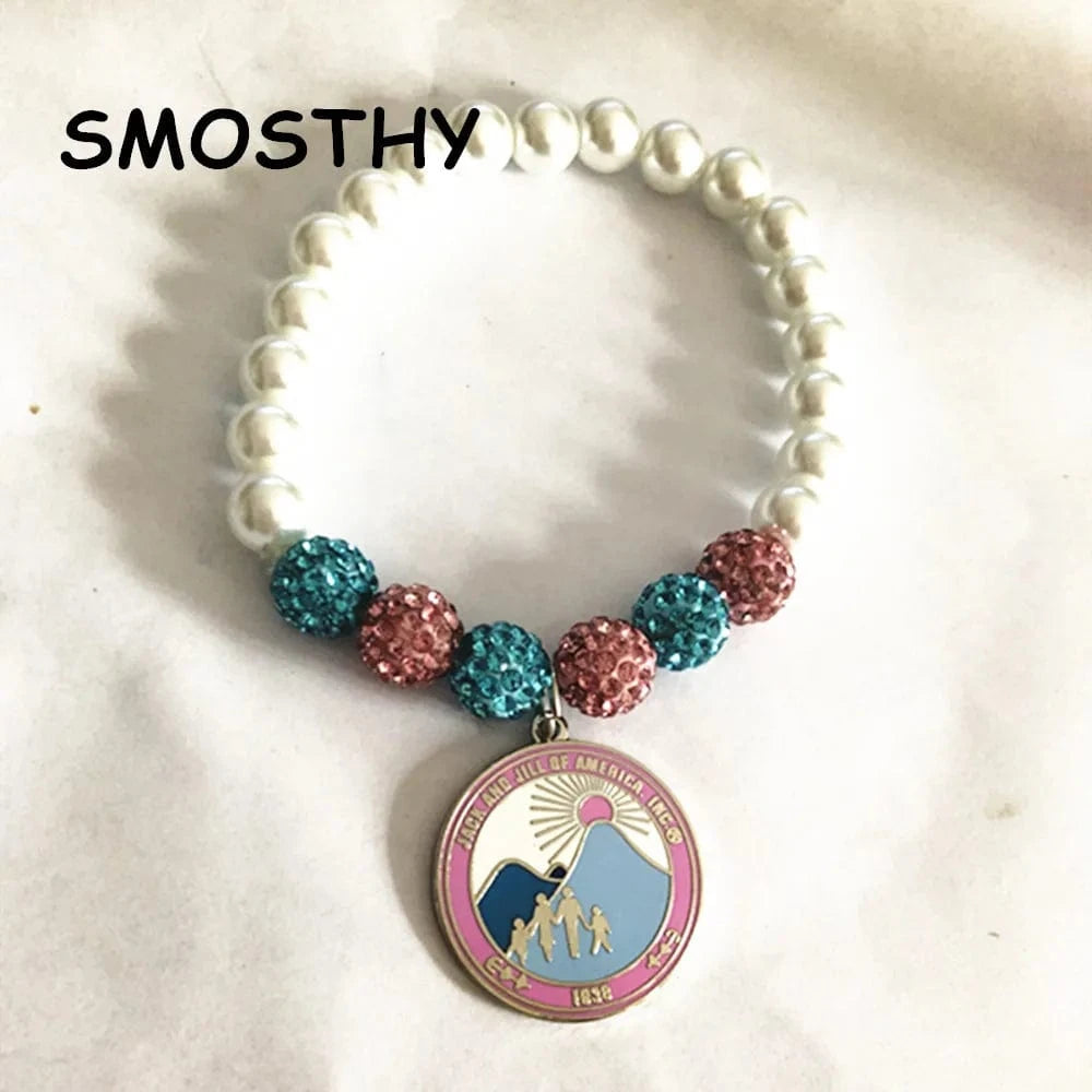 elastci bracelet / 19CM / JJ bracelet Jack And Jill 1938 Shield Charm Bracelet Pink and Blue Pave Bead Pearl Bangle Bracelets Sorority Fraternity Jewelry