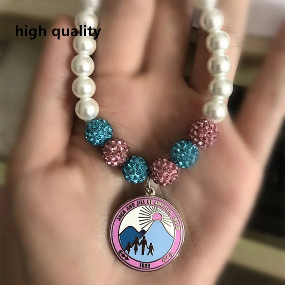 elastci bracelet / 19CM / JJ bracelet Jack And Jill 1938 Shield Charm Bracelet Pink and Blue Pave Bead Pearl Bangle Bracelets Sorority Fraternity Jewelry