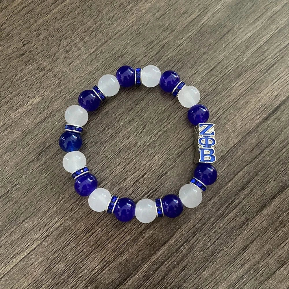 elastic bracelet / 19CM / stone Exquisite Greek Letter Sorority Zeta Phi Beta Bracelet Blue and White ZPB Pearl Bracelet New Fashion Women's  Elastic Bracelets