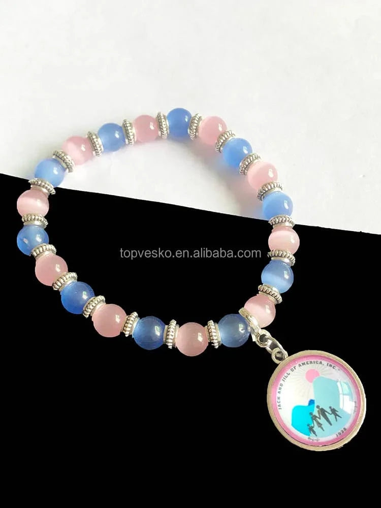 elastic bracelet / NO5 Wholesale Greek Sorority Custom Style New Fashion Jack and Jill of Pink Blue Cat Eye Pendant Bracelets Lady Jewelry