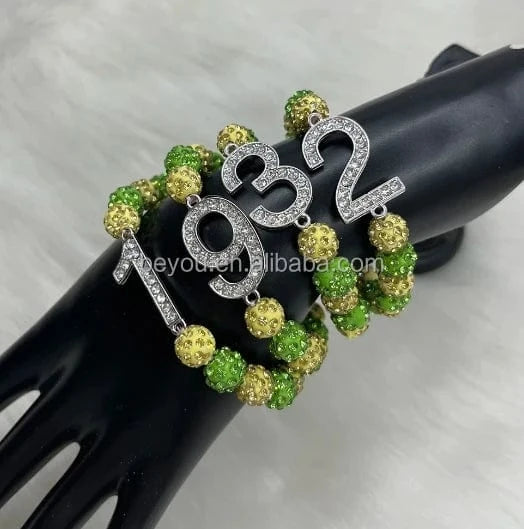 Elastic Green and Yellow Beads Bracelet Chi Eta Phi Greek Sorority Xho 1932 Bracelet Jewelry Women's Fashion Accessories