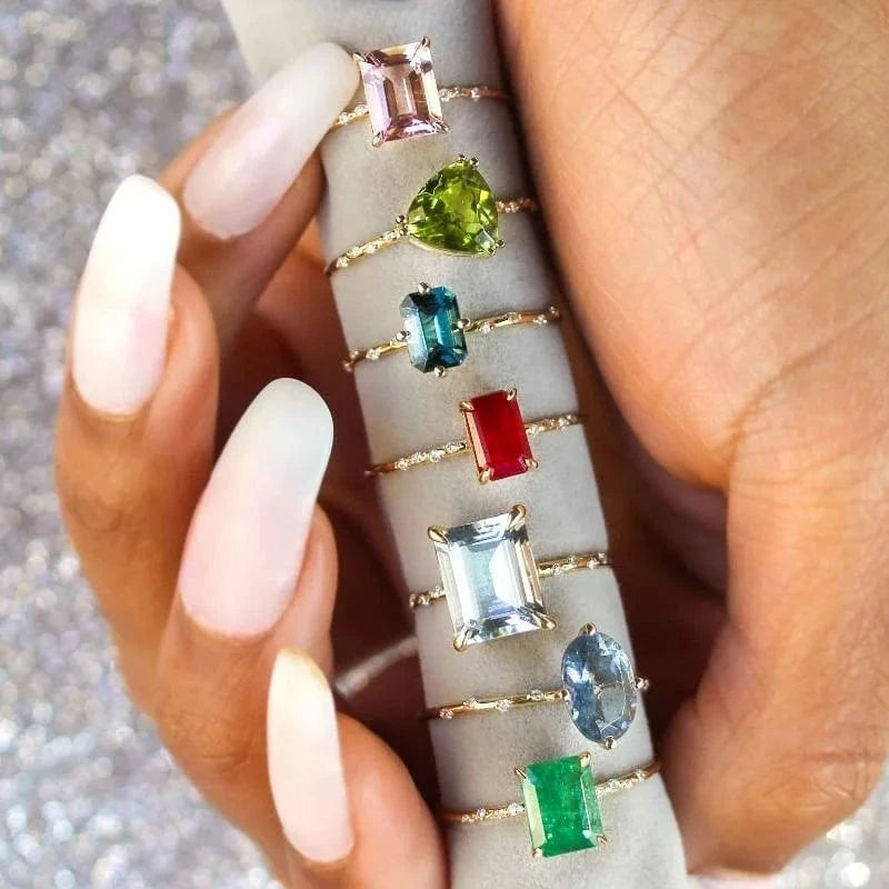 Elegant AAA Cubic Zirconia Copper Ring Statement Jewelry Classic Green Blue Red Solitaire CZ Wedding Rings for Women