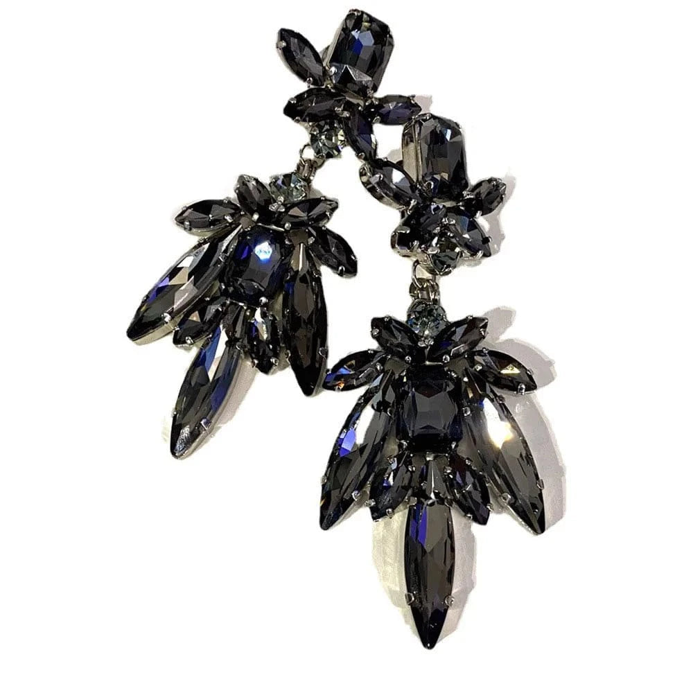 Elegant Black Rhinestone Crystal Pendant Earrings Sophisticated Eye-catching Luxury Design Jewelry for Women Accessory