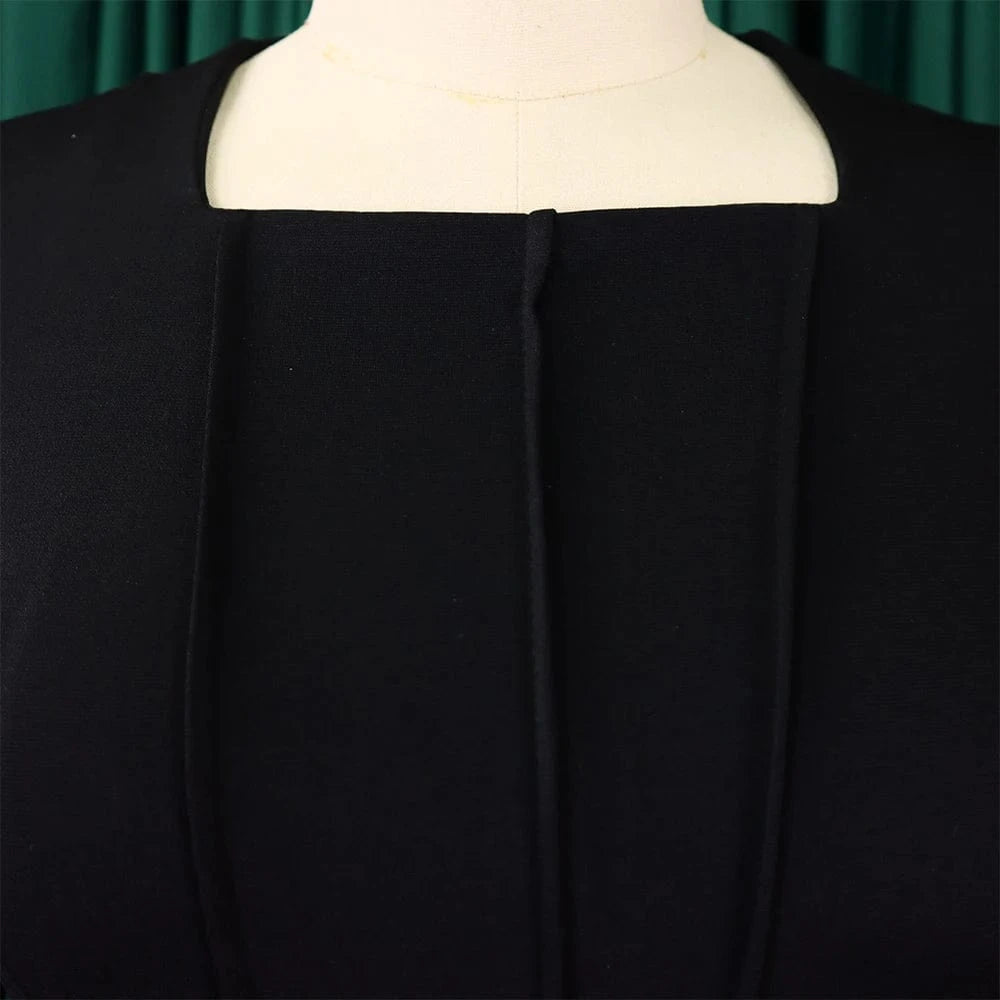 Elegant Bodycon Dresses for Women Square Neck Full Sleeve Ruffles Package Hips Mid Calf Formal Business Work Vestidos Mujer Robe