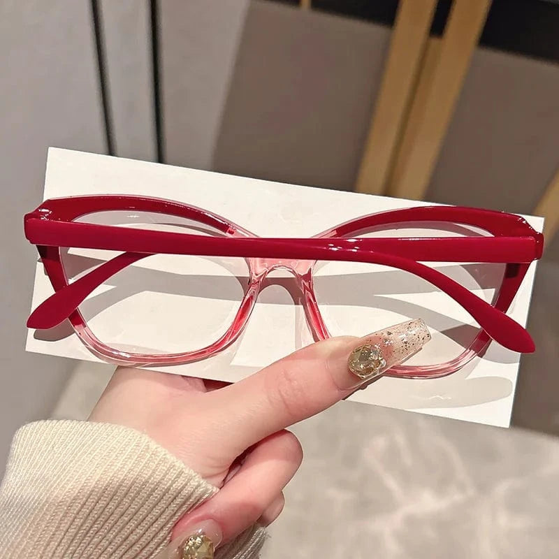 Elegant Cat Eye Reading Glasses for Women - Chic Color Block Frame Clear Lens Fashionable Computer Screen Presbyopia  1.0 to 4.0