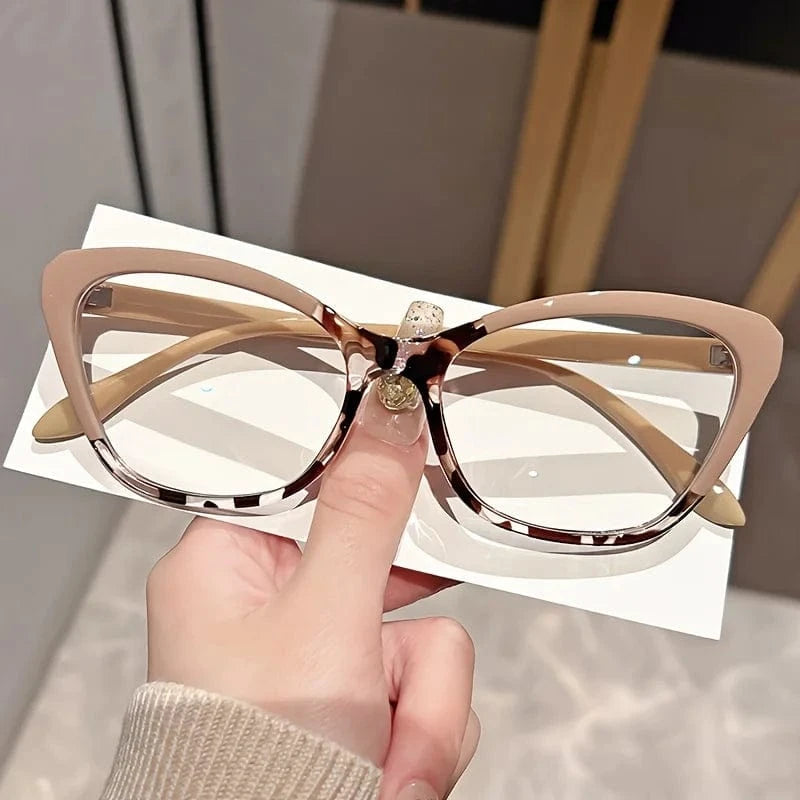 Elegant Cat Eye Reading Glasses for Women - Chic Color Block Frame Clear Lens Fashionable Computer Screen Presbyopia  1.0 to 4.0