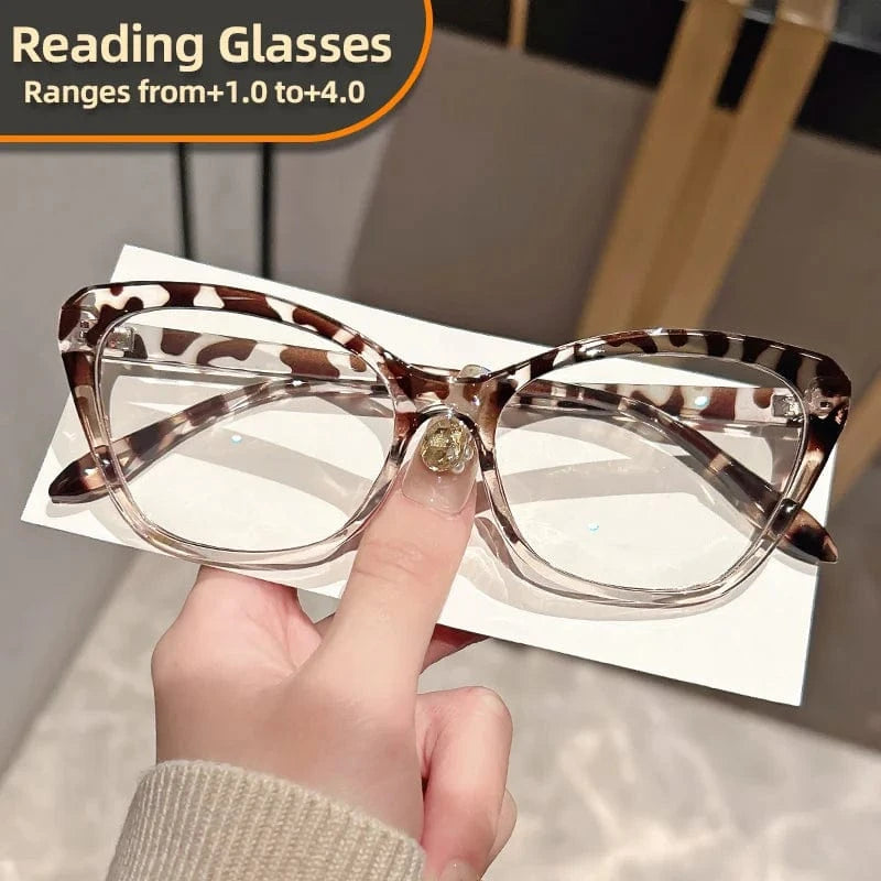 Elegant Cat Eye Reading Glasses for Women - Chic Color Block Frame Clear Lens Fashionable Computer Screen Presbyopia  1.0 to 4.0
