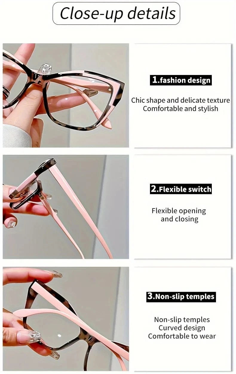 Elegant cat eye reading glasses for women-fashionable color block design, anti-blue light, 1.0 to 4.0 strength