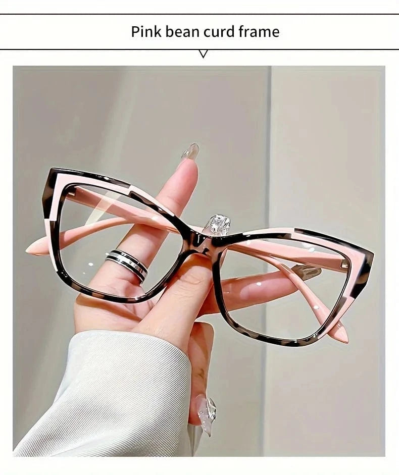 Elegant cat eye reading glasses for women-fashionable color block design, anti-blue light, 1.0 to 4.0 strength
