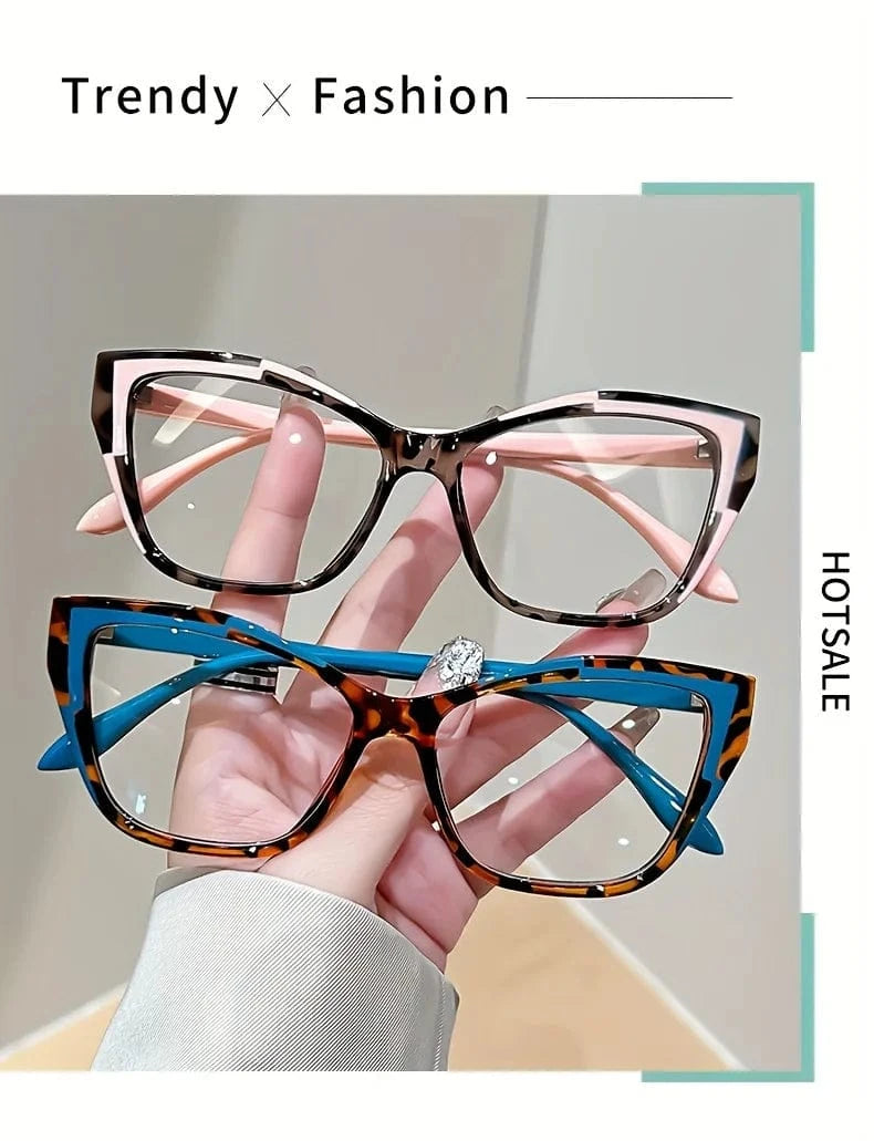 Elegant cat eye reading glasses for women-fashionable color block design, anti-blue light, 1.0 to 4.0 strength
