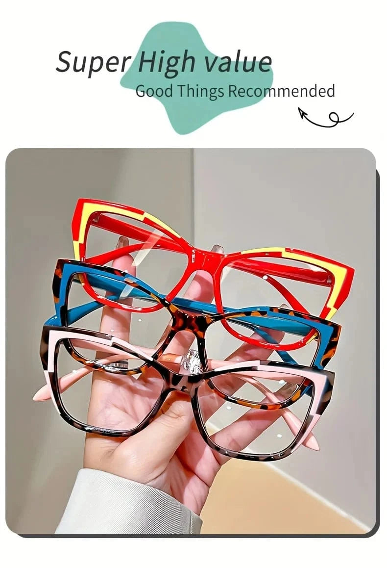 Elegant cat eye reading glasses for women-fashionable color block design, anti-blue light, 1.0 to 4.0 strength