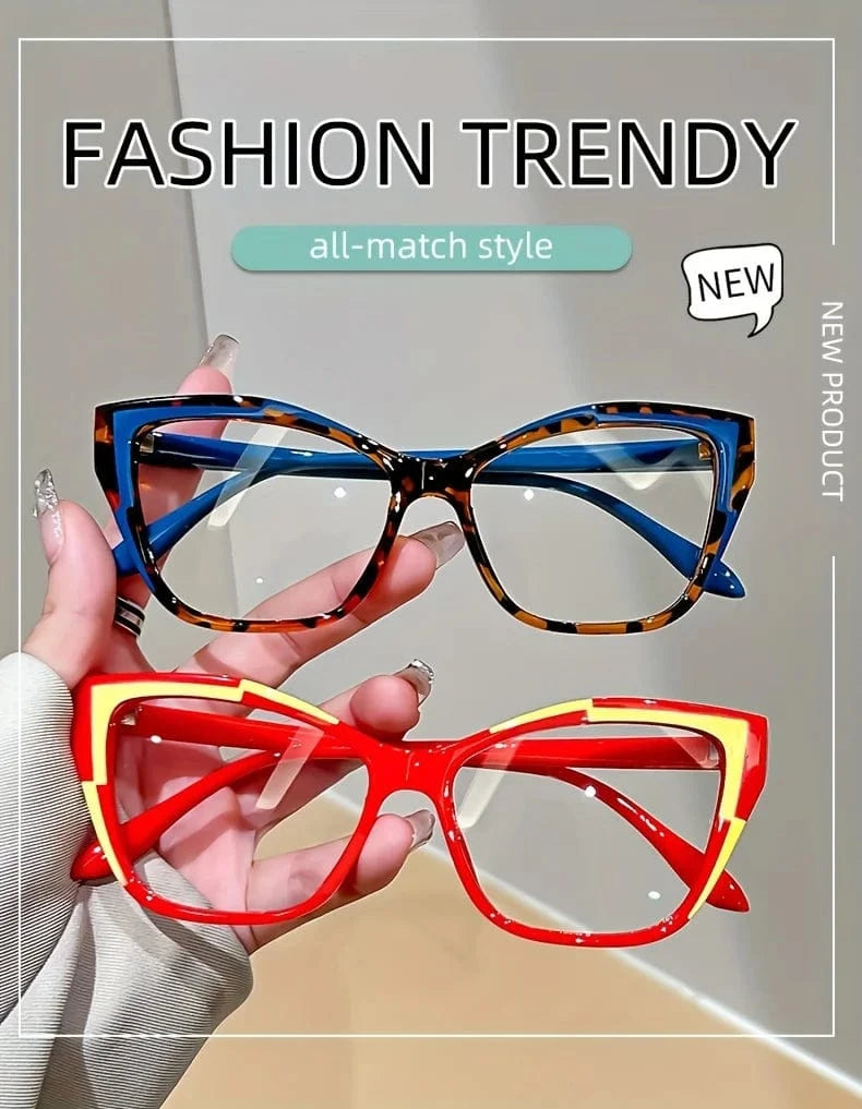 Elegant cat eye reading glasses for women-fashionable color block design, anti-blue light, 1.0 to 4.0 strength