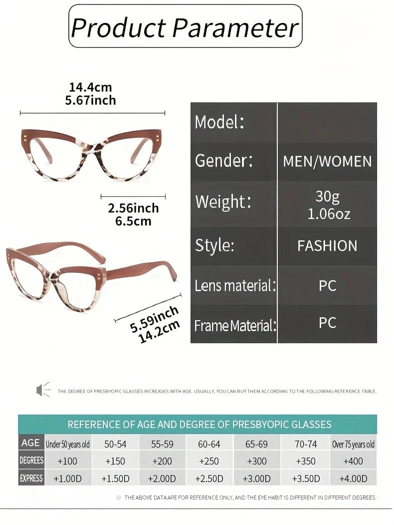 Elegant Cat Eye Reading Glasses with Metal Hinge - Minimalist Color Block Design, Fashion Presbyopic Eyewear +1.0 to +4.0