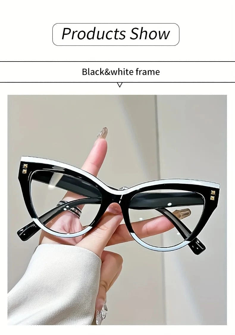 Elegant Cat Eye Reading Glasses with Metal Hinge - Minimalist Color Block Design, Fashion Presbyopic Eyewear +1.0 to +4.0
