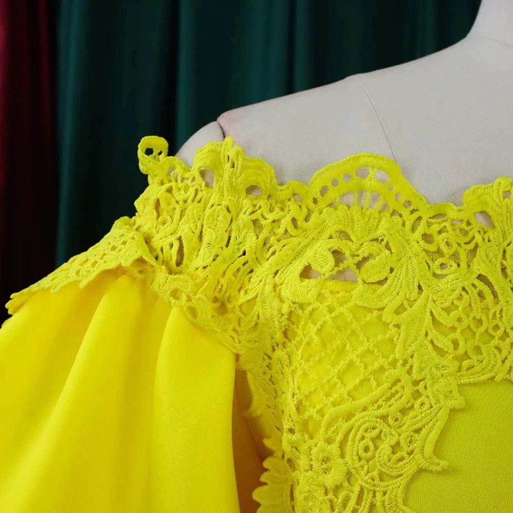 Elegant Dresses for Woman Off the Shoulder Lantern Sleeve Lace Patchwork Sheath Package Hips Ankle Length Luxury Birthday Dress