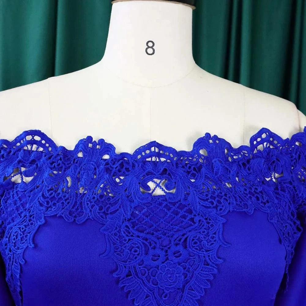 Elegant Dresses for Woman Off the Shoulder Lantern Sleeve Lace Patchwork Sheath Package Hips Ankle Length Luxury Birthday Dress