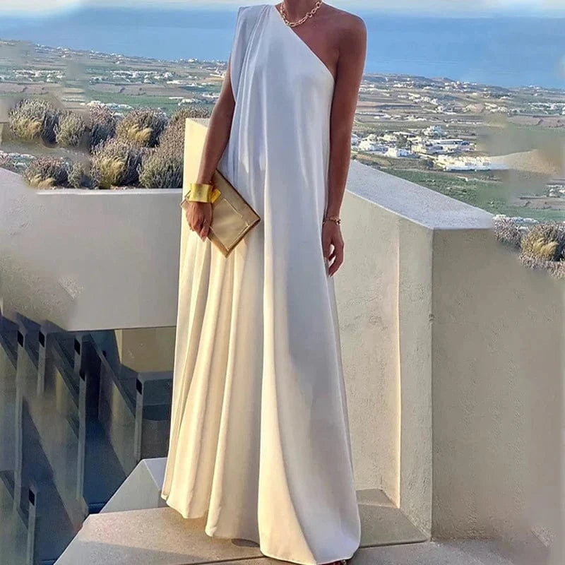 Elegant Halter One-Shoulder Loose Party Dress Lady Solid Color  Temperament Banquet Maxi Dress 2023 Casual Women Fashion Vestido