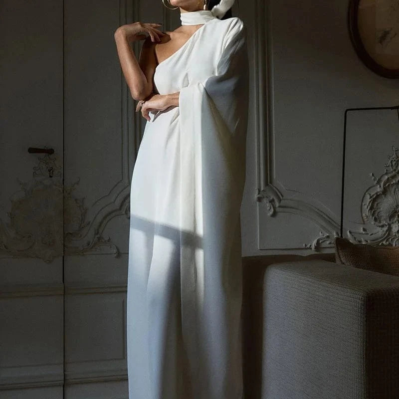 Elegant Halter One-Shoulder Loose Party Dress Lady Solid Color  Temperament Banquet Maxi Dress 2023 Casual Women Fashion Vestido